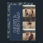 Elegante marine moderne minimale multi botanische  feestdagenkaart<br><div class="desc">Elegant marineblauw modern minimal multi foto waterverf botanisch gebladerte.</div>