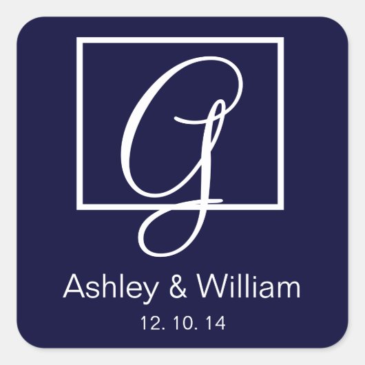 Elegante Marine Monogram Bruiloft Favor Labels (Voorkant)