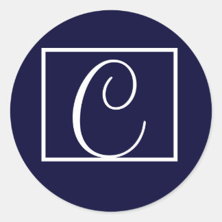 Elegante Marine Monogram Bruiloft Uitnodiging Labe Ronde Sticker