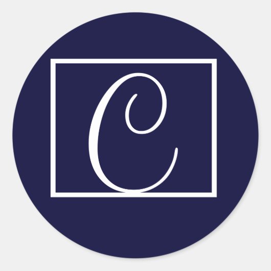 Elegante Marine Monogram Bruiloft Uitnodiging Labe Ronde Sticker (Voorkant)