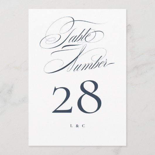 Elegante Marine op Witte Huwelijk 5 x 7 Tafelnumme Kaart (Voorkant)