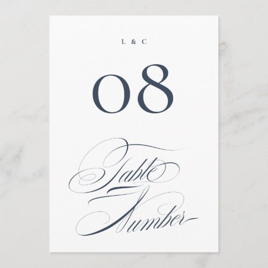 Elegante Marine op Witte Huwelijk 5 x 7 Tafelnumme Kaart (Achterkant)