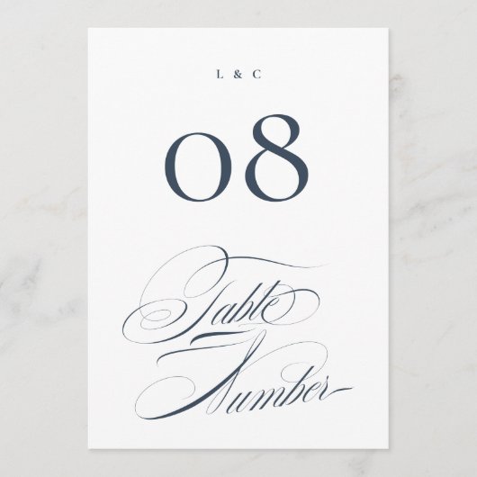 Elegante Marine op Witte Huwelijk 5 x 7 Tafelnumme Kaart (Voorkant)