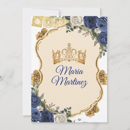 Elegante Marine Prinses Witte Bloemen Quiñceanera Kaart (Achterkant)