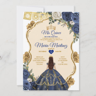 Elegante Marine Prinses Witte Bloemen Quiñceanera Kaart