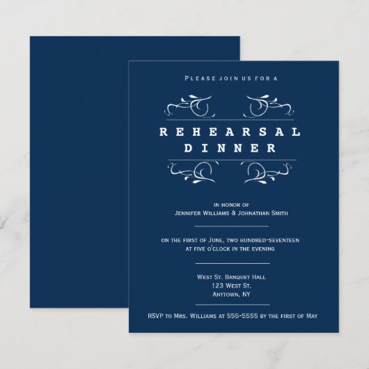 Elegante marine repetitie diner uitnodigingen (Voorkant / Achterkant)