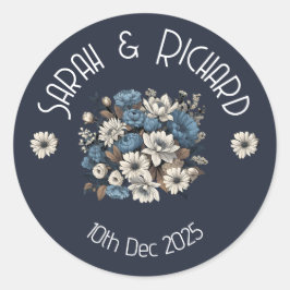 Elegante marine romantische bloemenbruiloft ronde sticker