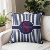 Elegante marine rood gestreepte initiaal monogram kussen