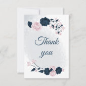 Elegante marine & roze bloemen botanisch bedankkaart (Voorkant)