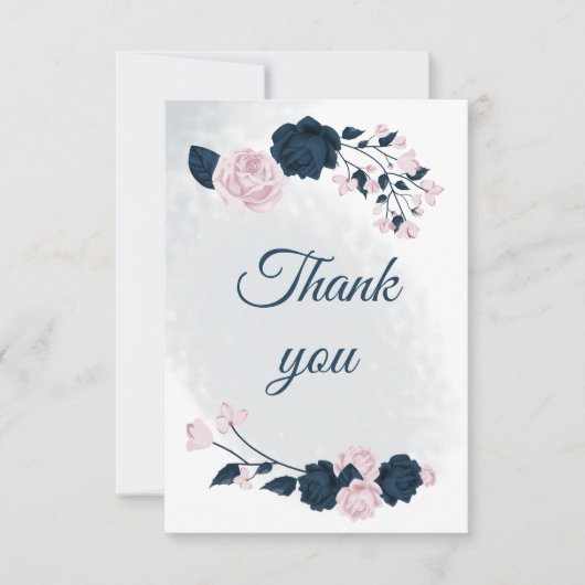 Elegante marine & roze bloemen botanisch bedankkaart (Voorkant)