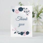 Elegante marine & roze bloemen botanisch bedankkaart (Staand voorkant)