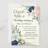 Elegante marine roze bloemen bruiloft uitnodiging (Voorkant)