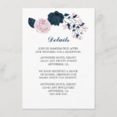 Elegante marine & roze bloemen details informatiekaartje (Voorkant)
