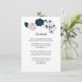 Elegante marine & roze bloemen details informatiekaartje (Staand voorkant)