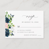 Elegante marine roze bloemenbruiloft RSVP Informatiekaartje (Voorkant)