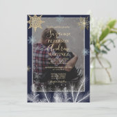 Elegante Marine Rustieke Winter Snowflakes Wedding Kaart (Staand voorkant)