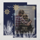 Elegante Marine Rustieke Winter Snowflakes Wedding Kaart (Voorkant / Achterkant)