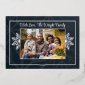 Elegante marine sneeuwvlok foto folie kerstkaart folie feestdagenkaart (Achterkant)