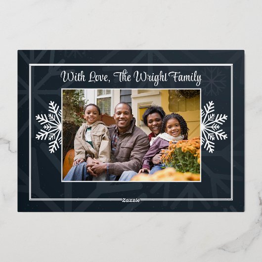 Elegante marine sneeuwvlok foto folie kerstkaart folie feestdagenkaart (Achterkant)