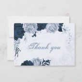 Elegante marine & stoffige blauwe bloemen botanisc bedankkaart (Voorkant)