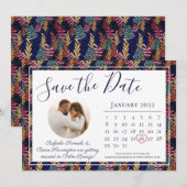 Elegante marine tropische blad strand trouwkalende save the date (Voorkant / Achterkant)