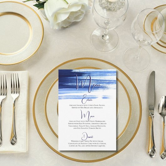Elegante marine waterverf bruiloftsreceptie menu