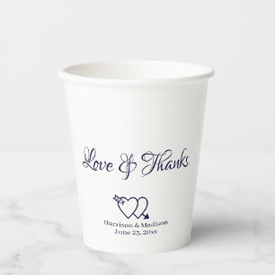 Elegante marine wit aangepaste script harten bruil papieren bekers