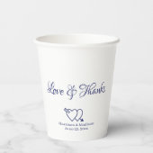 Elegante marine wit aangepaste script harten bruil papieren bekers (Achterkant)