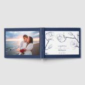 Elegante Marine & Witte Bloemen Fotobruiloft Gastenboek (Volledig)