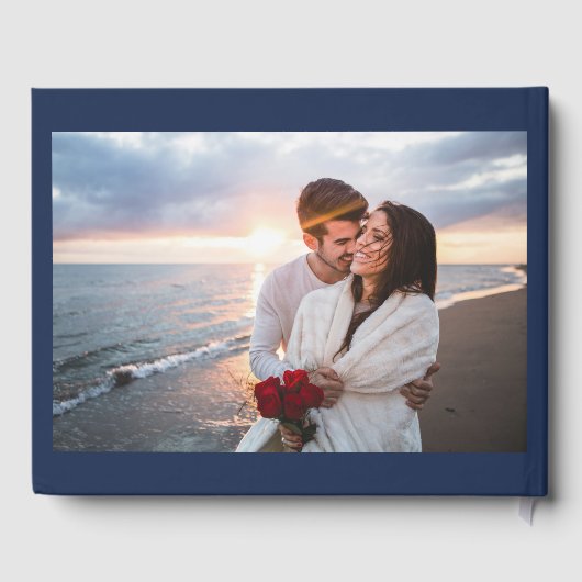 Elegante Marine & Witte Bloemen Fotobruiloft Gastenboek (Achterkant)