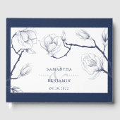 Elegante Marine & Witte Bloemen Fotobruiloft Gastenboek (Voorkant)