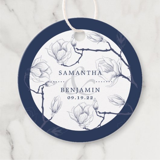 Elegante marine & witte bloemenbruiloft dank u bedankjes labels (Voorkant)