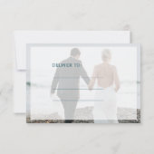 Elegante marine witte foto collage bruiloft dank u bedankkaart (Achterkant)