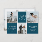 Elegante marine witte foto collage bruiloft dank u bedankkaart (Voorkant / Achterkant)