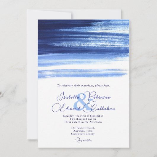 Elegante Marine & Witte Kleur Borstel Strokes Trou Kaart (Voorkant)