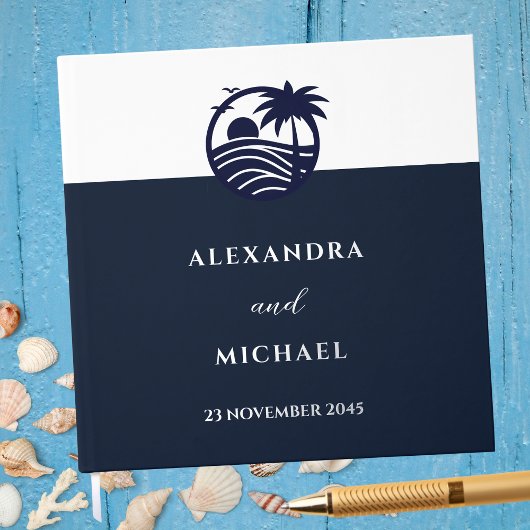 Elegante Marine Witte Palm Tree Coastal Wedding Gastenboek