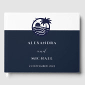 Elegante Marine Witte Palm Tree Coastal Wedding Gastenboek (Voorkant)