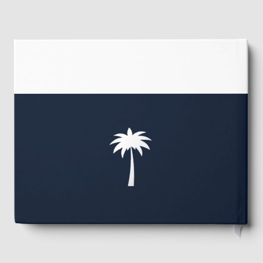 Elegante Marine Witte Palm Tree Coastal Wedding Gastenboek (Achterkant)