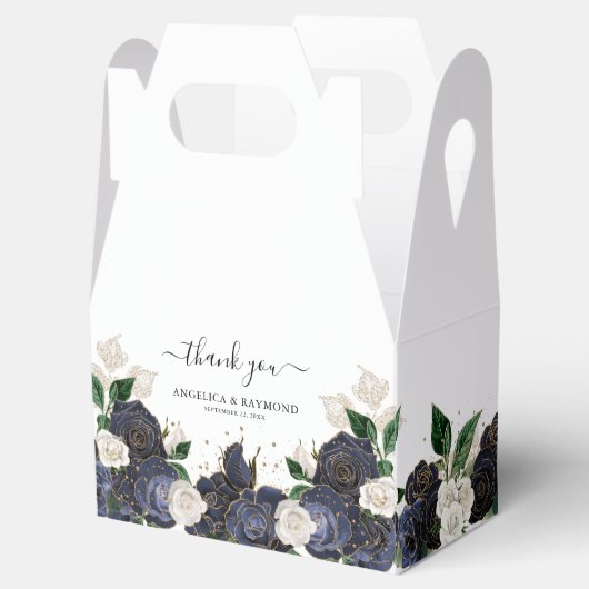 Elegante Marine & Witte Rose Bloemen Bruiloft Bedankdoosjes (Geopend)