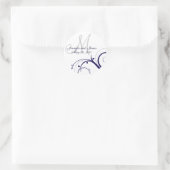 Elegante marine witte werveling monogram bruiloft ronde sticker (Tas)