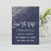 Elegante marine zilver glitter confetti bruidsdouc save the date (Staand voorkant)