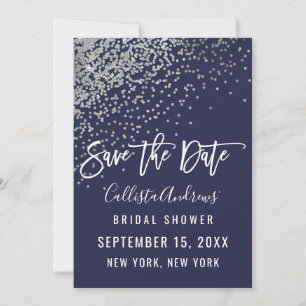 Elegante marine zilver glitter confetti bruidsdouc save the date