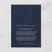 Elegante Marine & Zilver Vallende Sterren Bruiloft Informatiekaartje (Voorkant)