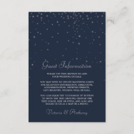 Elegante Marine & Zilver Vallende Sterren Bruiloft Informatiekaartje