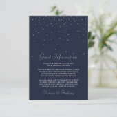 Elegante Marine & Zilver Vallende Sterren Bruiloft Informatiekaartje (Staand voorkant)