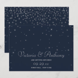 Elegante Marine & Zilveren Vallende Sterren Sla de Save The Date