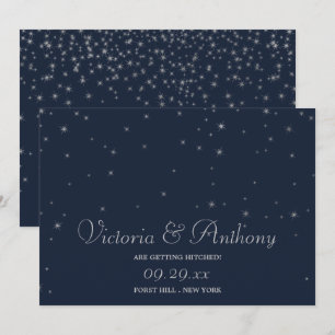 Elegante Marine & Zilveren Vallende Sterren Sla de Save The Date