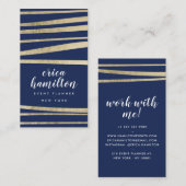 Elegante marineblauw en gouden folie gestreepte ge visitekaartje (Voorkant / Achterkant)