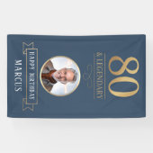 Elegante Marineblauw & Goud 80e & Legendare Verjaa Spandoek (Horizontaal)