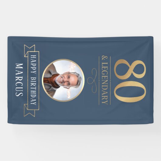 Elegante Marineblauw & Goud 80e & Legendare Verjaa Spandoek (Horizontaal)